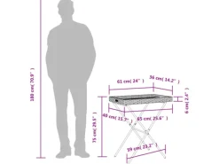 vidaXL Tabletttisch Klappbar Grau 65x40x75 cm Poly Rattan 365129