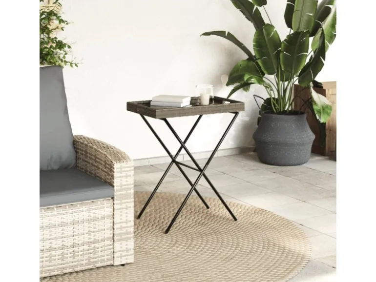 vidaXL Tabletttisch Klappbar Grau 65x40x75 cm Poly Rattan 365129