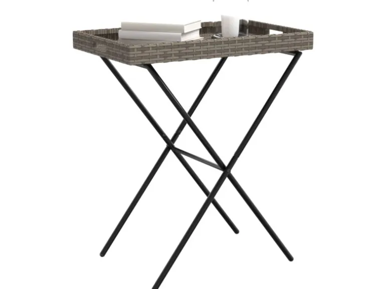 vidaXL Tabletttisch Klappbar Grau 65x40x75 cm Poly Rattan 365129