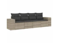 vidaXL 4-tlg Garten-Sofagarnitur mit Kissen Hellgrau Poly Rattan Modell 10