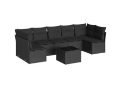vidaXL 8-tlg Garten-Sofagarnitur mit Kissen Schwarz Poly Rattan Modell 60
