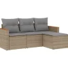 vidaXL 4-tlg Garten-Sofagarnitur mit Kissen Beige Poly Rattan Modell 75