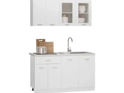 vidaXL 4-tlg Küchenzeile Weiß Holzwerkstoff