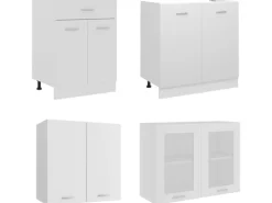 vidaXL 4-tlg Küchenzeile Weiß Holzwerkstoff