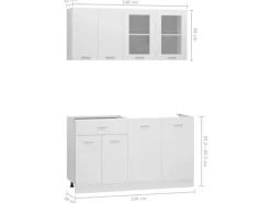 vidaXL 4-tlg Küchenzeile Weiß Holzwerkstoff