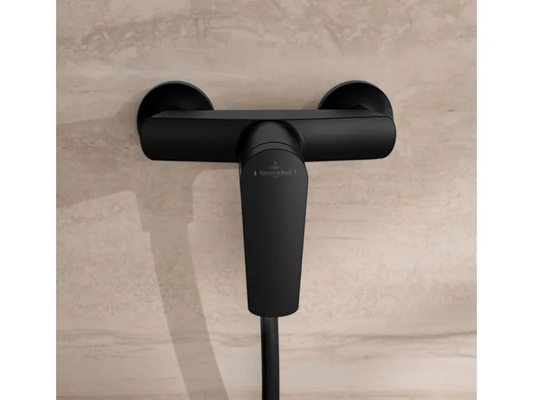 Villeroy & Boch Oasis Duscharmatur Einhebel-Mischbatterie mit Rückflussschutz & Kartusche Aufputzmontage Rund Matt Black