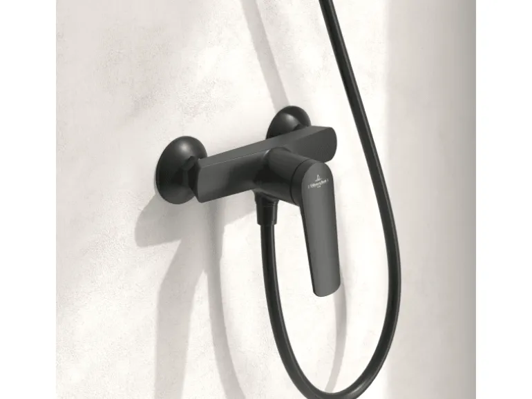 Villeroy & Boch Oasis Duscharmatur Einhebel-Mischbatterie mit Rückflussschutz & Kartusche Aufputzmontage Rund Matt Black