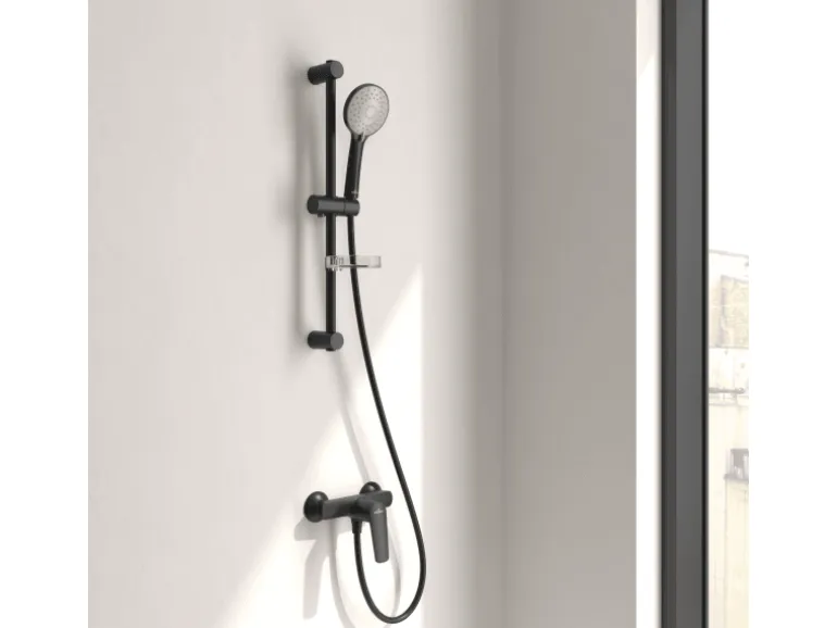 Villeroy & Boch Oasis Duscharmatur Einhebel-Mischbatterie mit Rückflussschutz & Kartusche Aufputzmontage Rund Matt Black