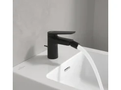 Villeroy & Boch Oasis Einhebel-Bidetarmatur mit Zugstange Keramikkartusch Wassersparend Auslaufhöhe 73mm Rund Matt Black