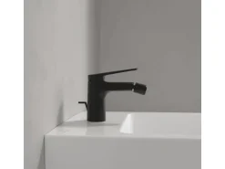 Villeroy & Boch Oasis Einhebel-Bidetarmatur mit Zugstange Keramikkartusch Wassersparend Auslaufhöhe 73mm Rund Matt Black