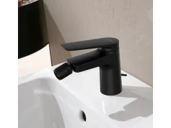 Villeroy & Boch Oasis Einhebel-Bidetarmatur mit Zugstange Keramikkartusch Wassersparend Auslaufhöhe 73mm Rund Matt Black