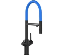 VIZIO 3 Wege Wasserhahn Küchenarmatur BOD mit 360° Schwenkbarem Auslauf Abnehmbare 2 Strahl Handbrause Schwarz Matt   Hellblau