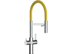 VIZIO 4 Wege Wasserhahn Küchenarmatur FC mit 360° Schwenkbarem Auslauf Abnehmbare 2 Strahl Handbrause Verchromt   Gelb