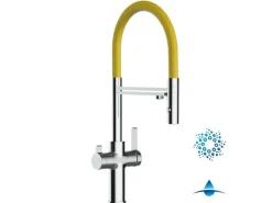 VIZIO 4 Wege Wasserhahn Küchenarmatur FC mit 360° Schwenkbarem Auslauf Abnehmbare 2 Strahl Handbrause Verchromt   Gelb