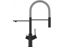 VIZIO 3 Wege Wasserhahn Küchenarmatur BOD mit 360° Schwenkbarem Auslauf Abnehmbare 2 Strahl Handbrause Schwarz Matt   Grau