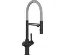 VIZIO 3 Wege Wasserhahn Küchenarmatur BOD mit 360° Schwenkbarem Auslauf Abnehmbare 2 Strahl Handbrause Schwarz Matt   Grau
