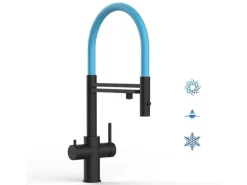 VIZIO 5 Wege Wasserhahn Küchenarmatur Edelstahl Massiv mit 360° Schwenkbarem Auslauf Abnehmbare 2 Strahl Handbrause PVD Schwarz Matt   Hellblau