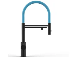 VIZIO 5 Wege Wasserhahn Küchenarmatur Edelstahl Massiv mit 360° Schwenkbarem Auslauf Abnehmbare 2 Strahl Handbrause PVD Schwarz Matt   Hellblau