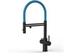 VIZIO 5 Wege Wasserhahn Küchenarmatur Edelstahl Massiv mit 360° Schwenkbarem Auslauf Abnehmbare 2 Strahl Handbrause PVD Schwarz Matt   Hellblau