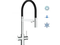 VIZIO 5 Wege Wasserhahn Küchenarmatur Edelstahl Massiv mit 360° Schwenkbarem Auslauf Abnehmbare 2 Strahl Handbrause Gebürstet   Schwarz