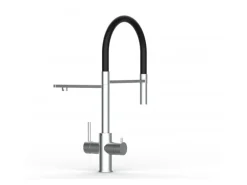 VIZIO 5 Wege Wasserhahn Küchenarmatur Edelstahl Massiv mit 360° Schwenkbarem Auslauf Abnehmbare 2 Strahl Handbrause Gebürstet   Schwarz