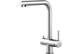 VIZIO 3 Wege Wasserhahn Küchenarmatur Edelstahl Massiv mit 360° Schwenkbarem L Auslauf Gebürstet