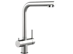 VIZIO 3 Wege Wasserhahn Küchenarmatur Edelstahl Massiv mit 360° Schwenkbarem L Auslauf Gebürstet