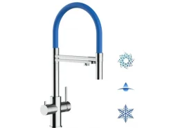 VIZIO 5 Wege Wasserhahn Küchenarmatur Edelstahl Massiv mit 360° Schwenkbarem Auslauf Abnehmbare 2 Strahl Handbrause Hochglanz   Blau