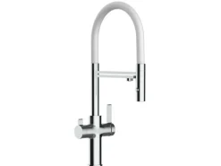 VIZIO 3 Wege Wasserhahn Küchenarmatur FC mit 360° Schwenkbarem Auslauf Abnehmbare 2 Strahl Handbrause Verchromt Weiß