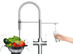 VIZIO 3 Wege Wasserhahn Küchenarmatur FC mit 360° Schwenkbarem Auslauf Abnehmbare 2 Strahl Handbrause Verchromt   Weiß