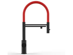 VIZIO 5 Wege Wasserhahn Küchenarmatur Edelstahl Massiv mit 360° Schwenkbarem Auslauf Abnehmbare 2 Strahl Handbrause PVD Schwarz Matt   Rot