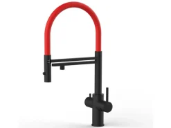 VIZIO 5 Wege Wasserhahn Küchenarmatur Edelstahl Massiv mit 360° Schwenkbarem Auslauf Abnehmbare 2 Strahl Handbrause PVD Schwarz Matt   Rot