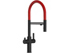 VIZIO 4 Wege Wasserhahn Küchenarmatur FC mit 360° Schwenkbarem Auslauf Abnehmbare 2 Strahl Handbrause Schwarz Matt   Rot