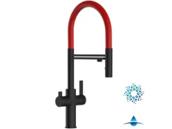 VIZIO 4 Wege Wasserhahn Küchenarmatur FC mit 360° Schwenkbarem Auslauf Abnehmbare 2 Strahl Handbrause Schwarz Matt   Rot