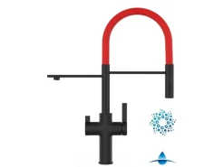 VIZIO 4 Wege Wasserhahn Küchenarmatur FC mit 360° Schwenkbarem Auslauf Abnehmbare 2 Strahl Handbrause Schwarz Matt   Rot