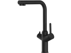 VIZIO 3 Wege Wasserhahn Küchenarmatur BOD mit 360° Schwenkbarem L Auslauf Schwarz Matt