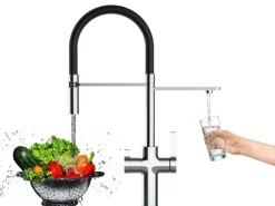 VIZIO 3 Wege Wasserhahn Küchenarmatur FC mit 360° Schwenkbarem Auslauf Abnehmbare 2 Strahl Handbrause Verchromt   Schwarz