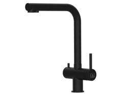 VIZIO 3 Wege Wasserhahn Küchenarmatur Edelstahl Massiv mit 360° Schwenkbarem L Auslauf PVD Schwarz Matt