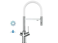 VIZIO 4 Wege Wasserhahn Küchenarmatur BOD mit 360° Schwenkbarem Auslauf Abnehmbare 2 Strahl Handbrause Verchromt   Weiß