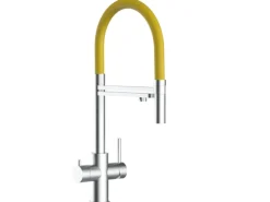 VIZIO 5 Wege Wasserhahn Küchenarmatur Edelstahl Massiv mit 360° Schwenkbarem Auslauf Abnehmbare 2 Strahl Handbrause Gebürstet   Gelb