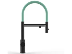 VIZIO 5 Wege Wasserhahn Küchenarmatur Edelstahl Massiv mit 360° Schwenkbarem Auslauf Abnehmbare 2 Strahl Handbrause PVD Schwarz Matt   Türkis