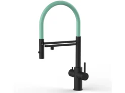 VIZIO 5 Wege Wasserhahn Küchenarmatur Edelstahl Massiv mit 360° Schwenkbarem Auslauf Abnehmbare 2 Strahl Handbrause PVD Schwarz Matt   Türkis