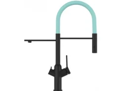 VIZIO 3 Wege Wasserhahn Küchenarmatur BOD mit 360° Schwenkbarem Auslauf Abnehmbare 2 Strahl Handbrause Schwarz Matt   Türkis