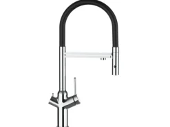 VIZIO 3 Wege Wasserhahn Küchenarmatur BOD mit 360° Schwenkbarem Auslauf Abnehmbare 2 Strahl Handbrause Verchromt Schwarz