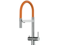 VIZIO 3 Wege Wasserhahn Küchenarmatur Edelstahl Massiv mit 360° Schwenkbarem Auslauf Abnehmbare 2 Strahl Handbrause Hochglanz   Orange