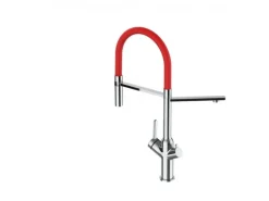 VIZIO 3 Wege Wasserhahn Küchenarmatur BOD mit 360° Schwenkbarem Auslauf Abnehmbare 2 Strahl Handbrause Verchromt Rot