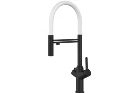 VIZIO 3 Wege Wasserhahn Küchenarmatur BOD mit 360° Schwenkbarem Auslauf Abnehmbare 2 Strahl Handbrause Schwarz Matt Weiß