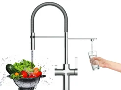 VIZIO 4 Wege Wasserhahn Küchenarmatur FC mit 360° Schwenkbarem Auslauf Abnehmbare 2 Strahl Handbrause Verchromt