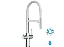 VIZIO 4 Wege Wasserhahn Küchenarmatur FC mit 360° Schwenkbarem Auslauf Abnehmbare 2 Strahl Handbrause Verchromt   Weiß