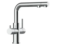 VIZIO 4 Wege Wasserhahn Küchenarmatur Edelstahl Massiv mit Schwenkbarem L Auslauf und Herausziehbarer Brause Hochglanz